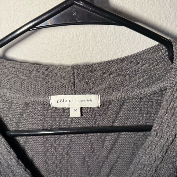 Bohme Grey Cable Knit Button Front Cardigan Women’s Medium - Picture 2 of 4
